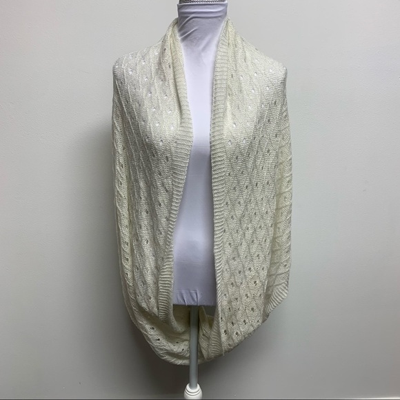Infinity Scarf | Off-White/Cream Shimmer Thread Knit | Women's | 38" X 24" - Picture 3 of 6